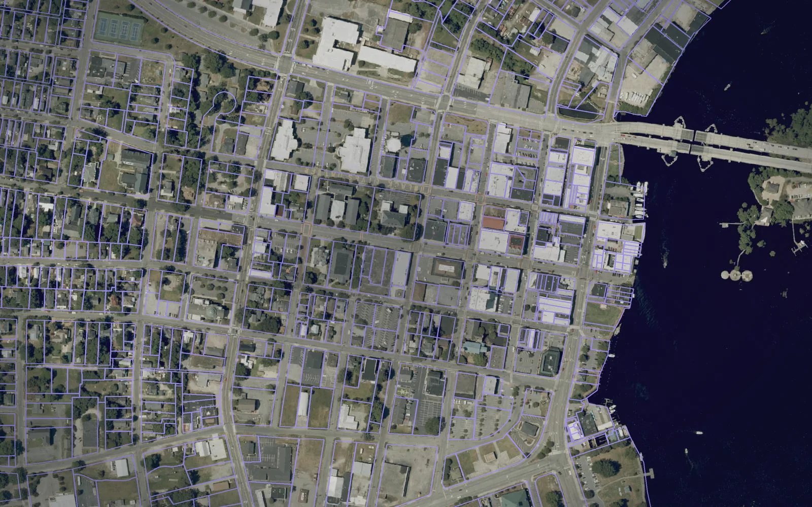 Parcel boundaries over aerial imagery of Pasquotank County, North Carolina