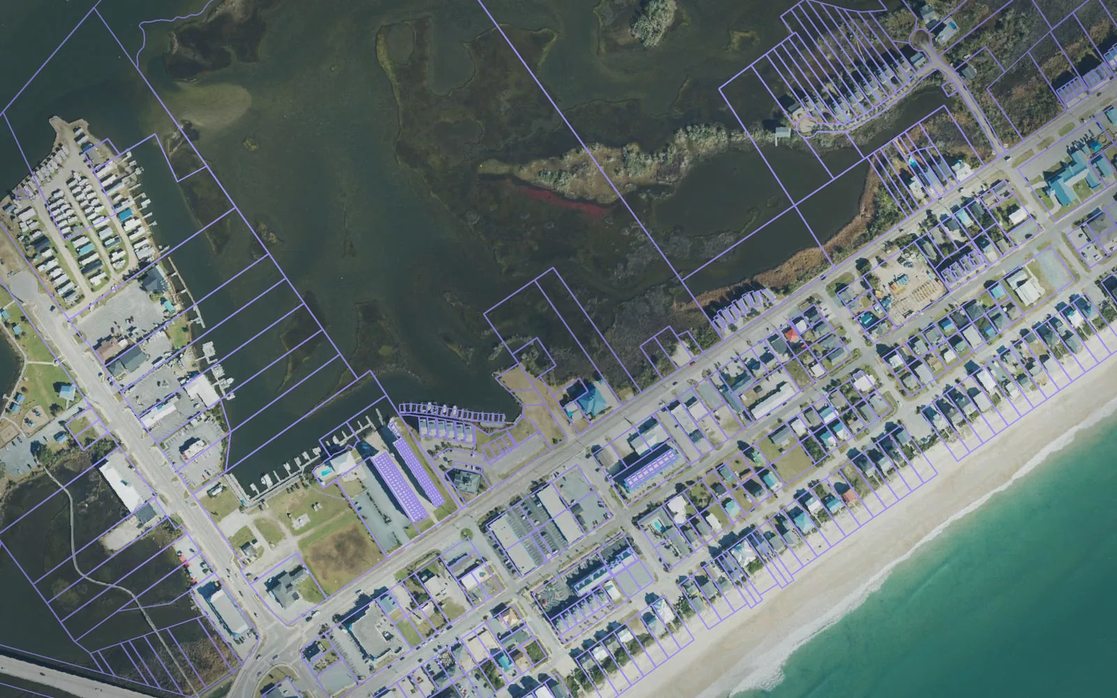Parcel boundaries over aerial imagery of Pender County, North Carolina