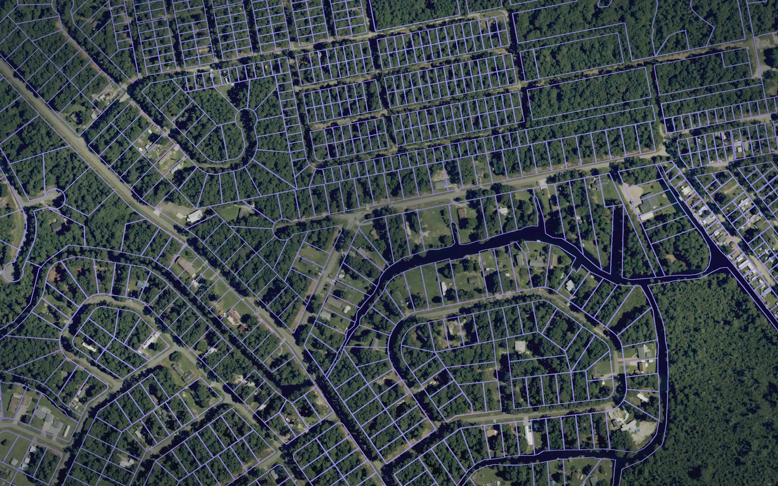 Parcel boundaries over aerial imagery of Perquimans County, North Carolina