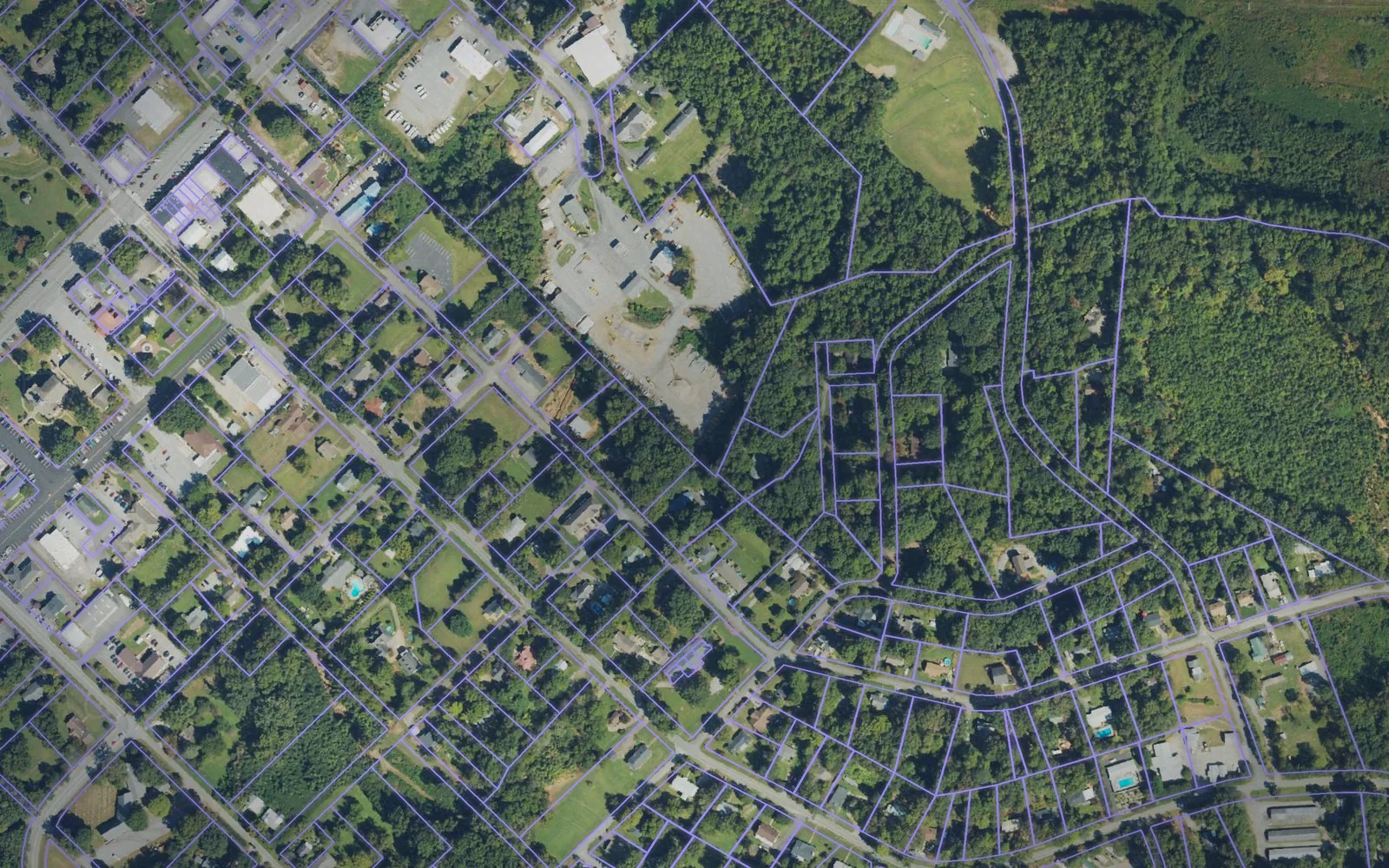 Parcel boundaries over aerial imagery of Polk County, North Carolina