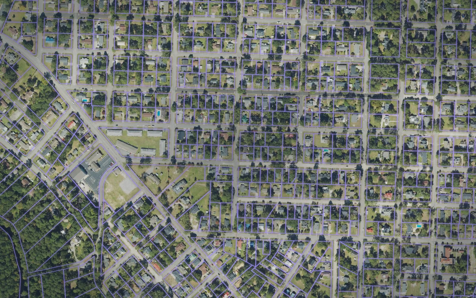 Parcel boundaries over aerial imagery of Robeson County, North Carolina