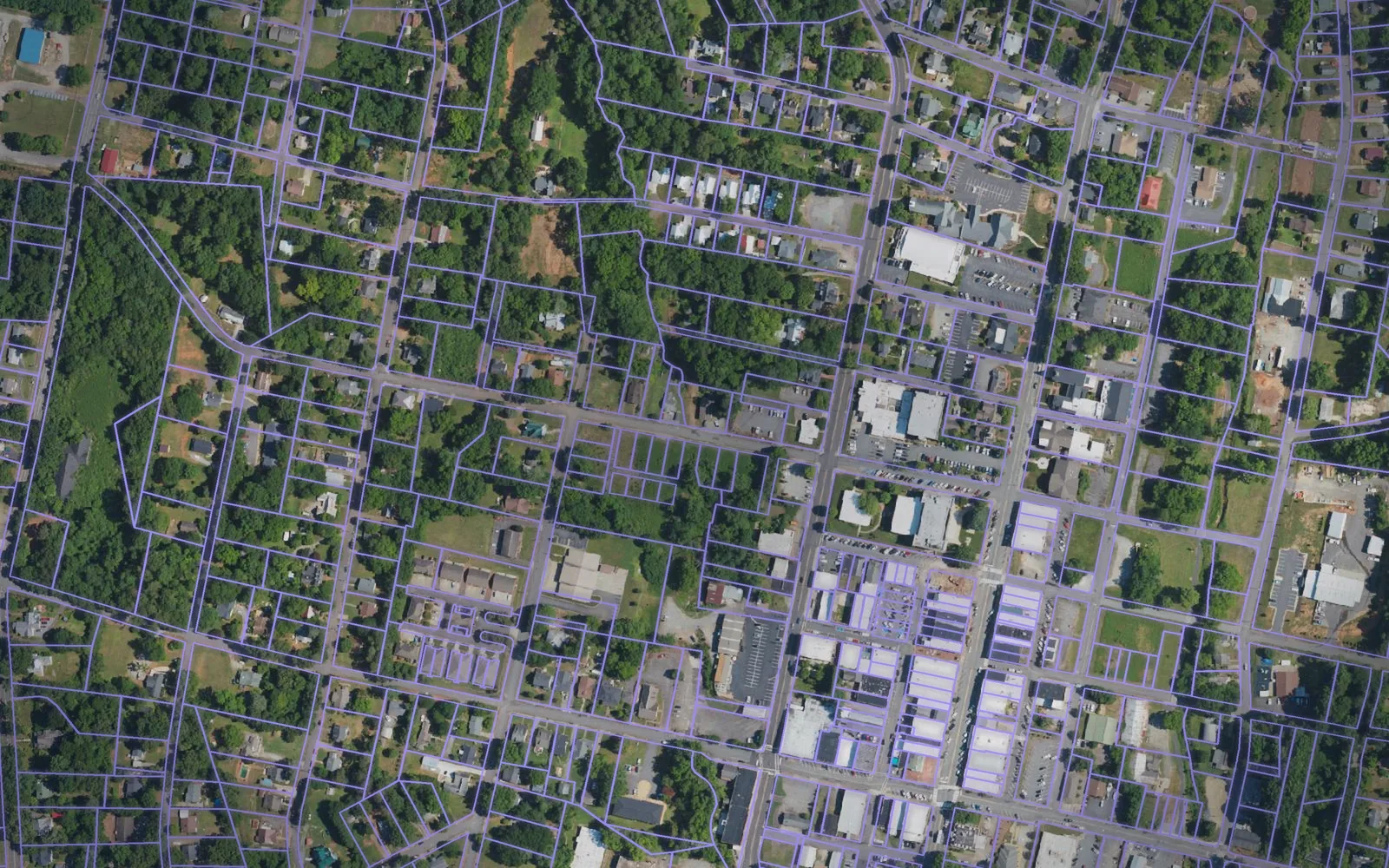 Parcel boundaries over aerial imagery of Rutherford County, North Carolina