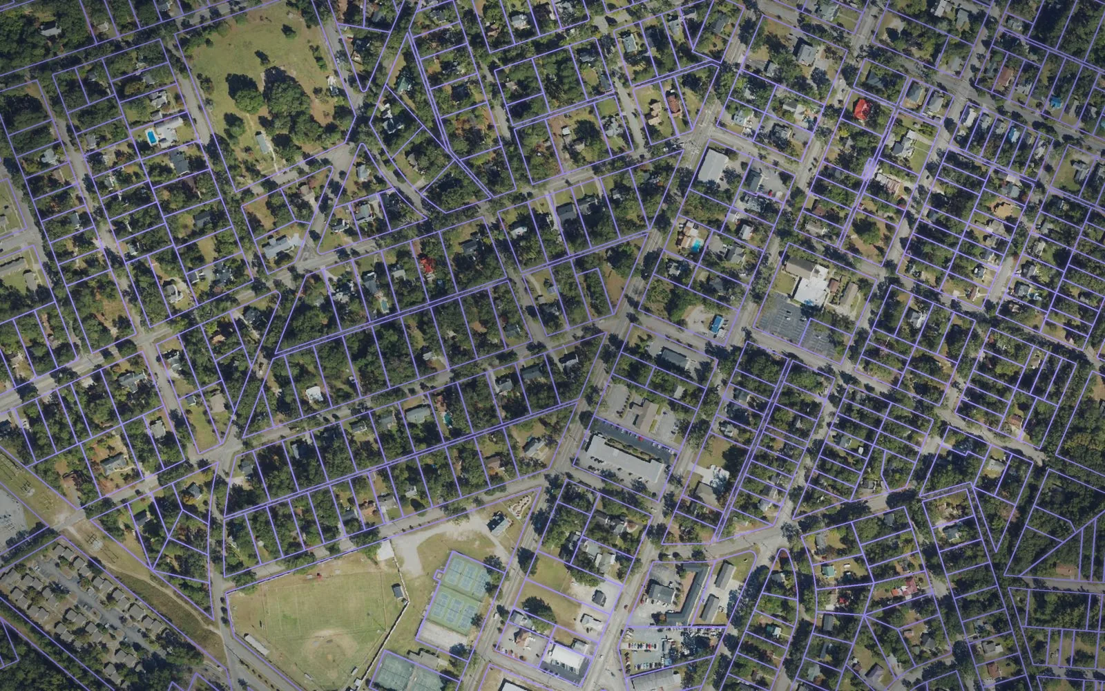 Parcel boundaries over aerial imagery of Scotland County, North Carolina