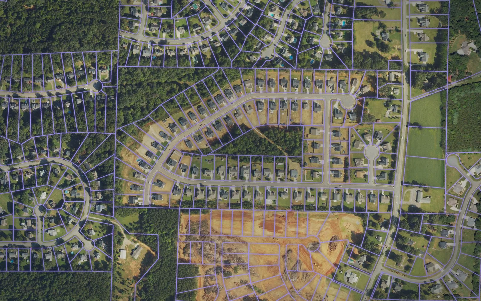 Parcel boundaries over aerial imagery of Stokes County, North Carolina
