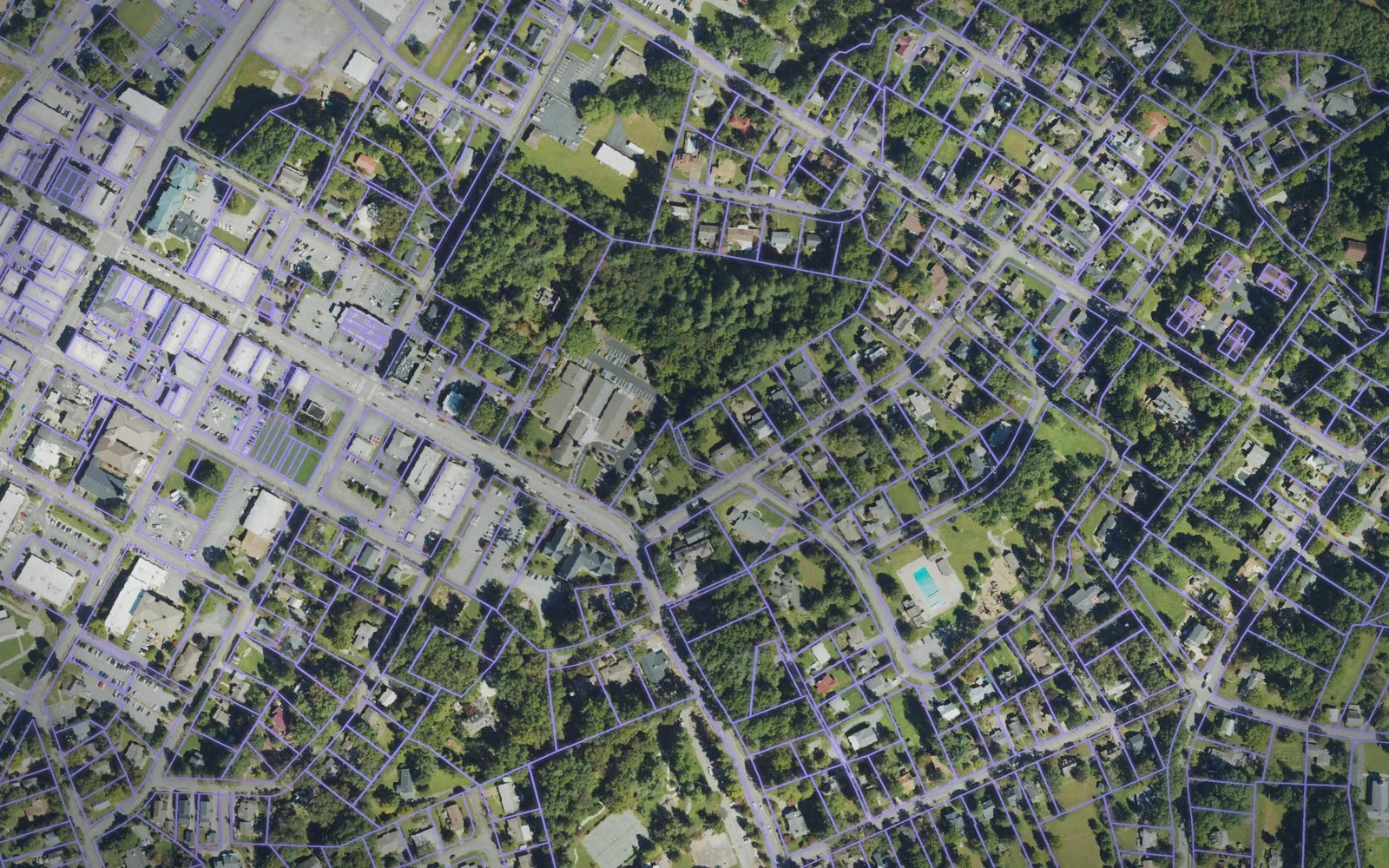 Parcel boundaries over aerial imagery of Transylvania County, North Carolina
