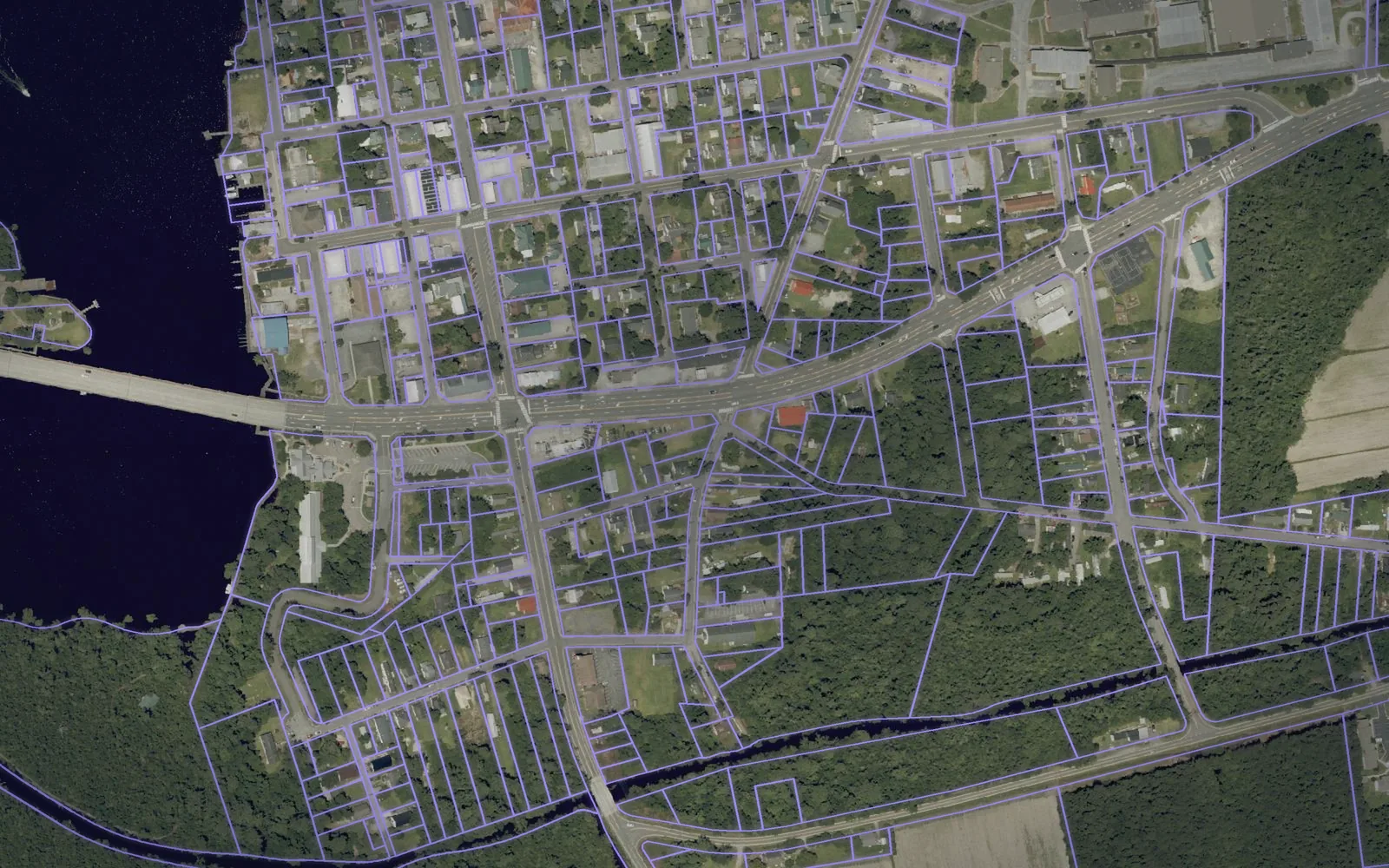 Parcel boundaries over aerial imagery of Tyrrell County, North Carolina