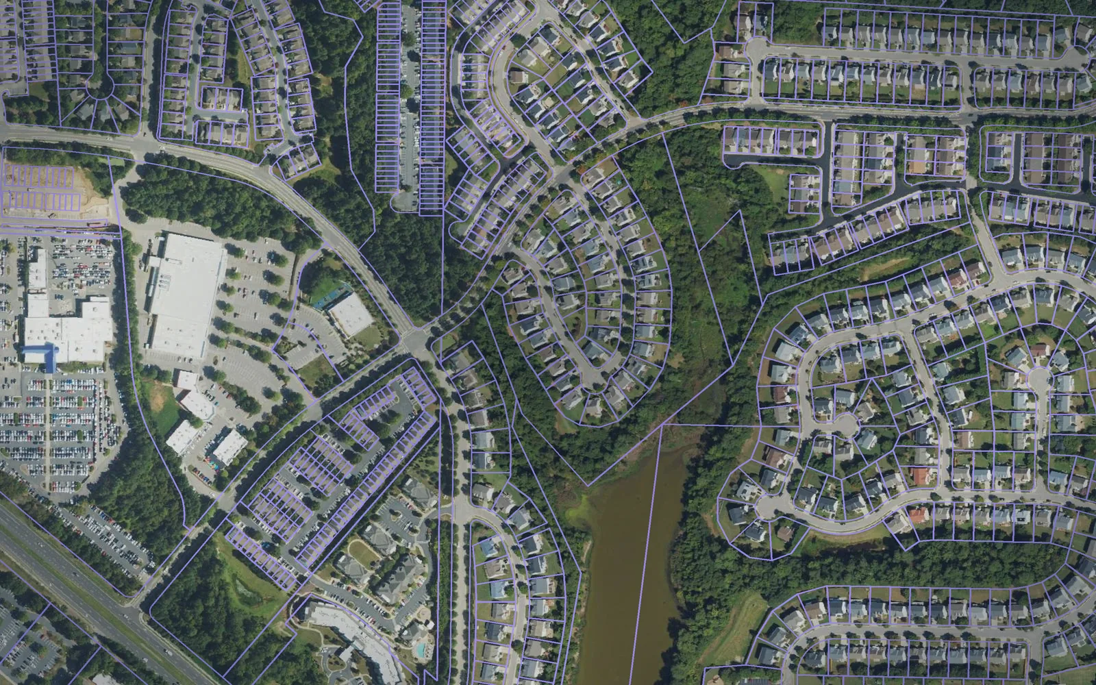 Parcel boundaries over aerial imagery of Wake County, North Carolina