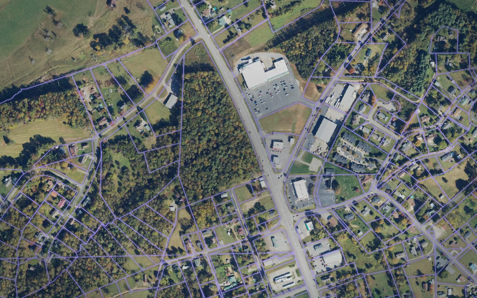 Parcel boundaries over aerial imagery of Wilkes County, North Carolina