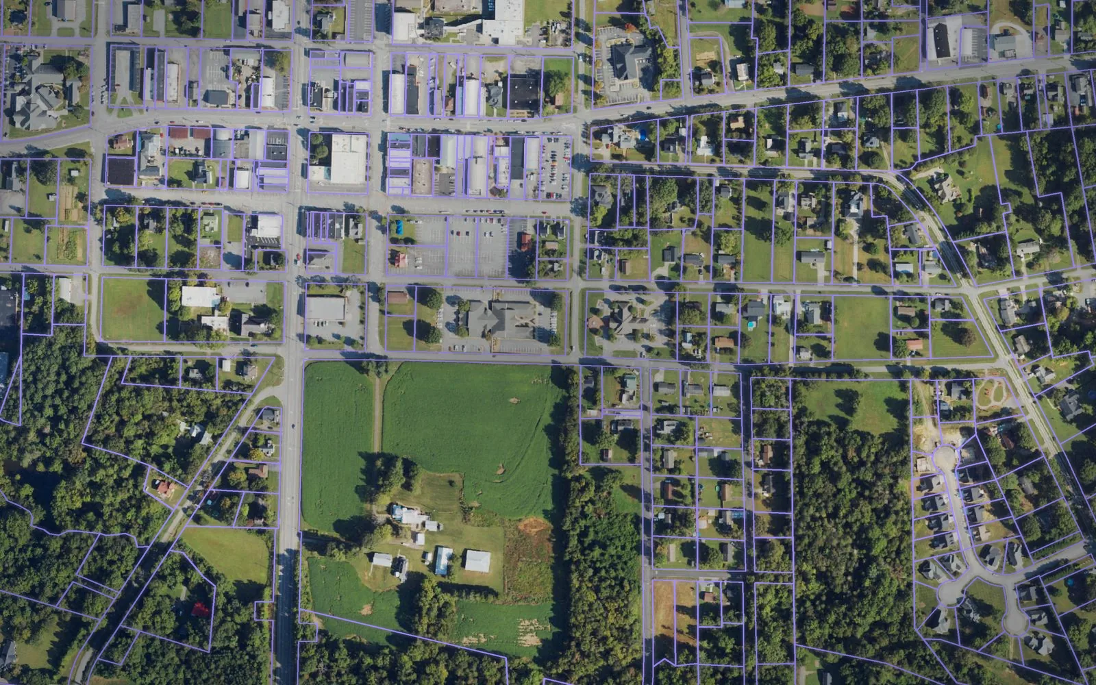 Parcel boundaries over aerial imagery of Yadkin County, North Carolina