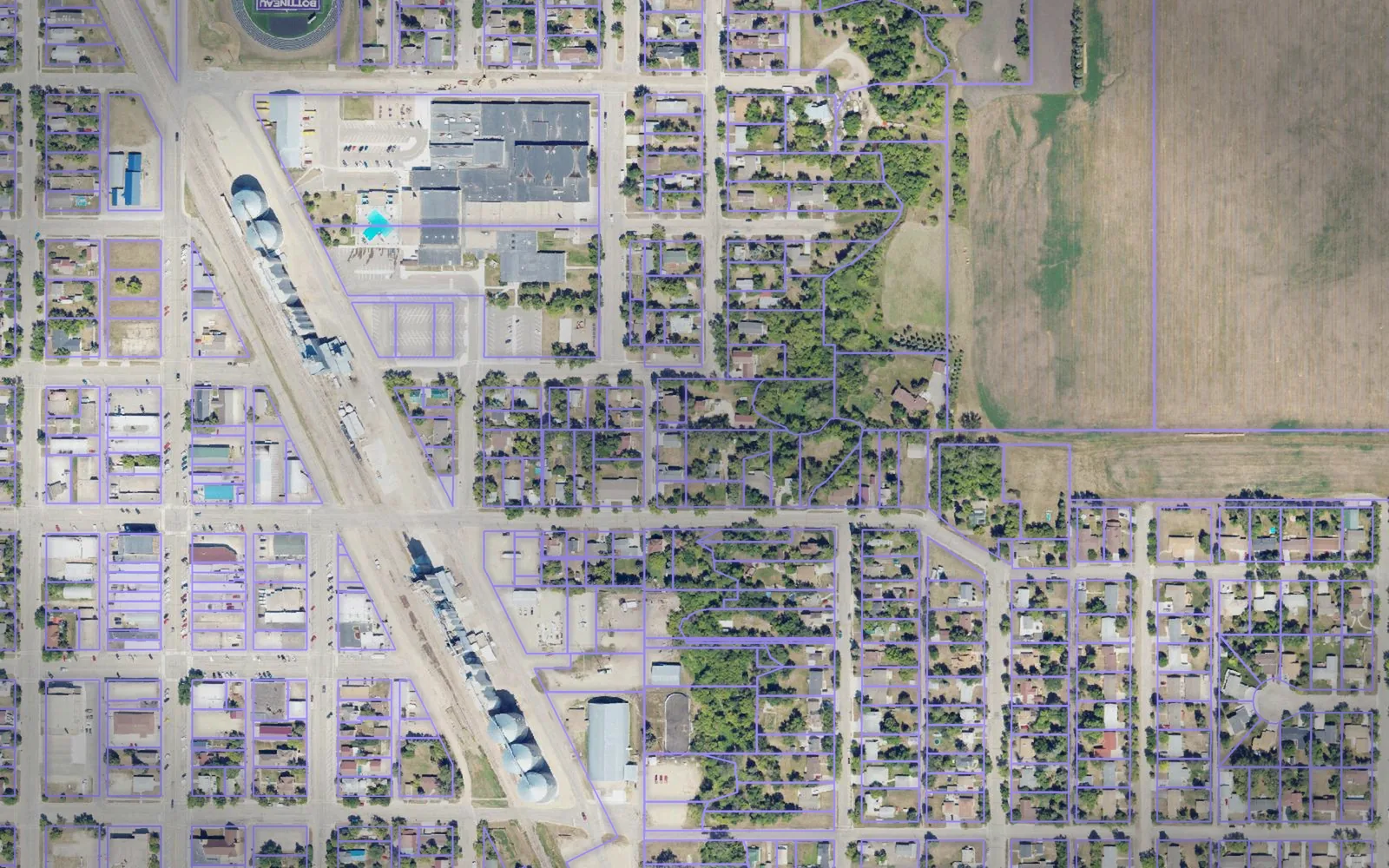 Parcel boundaries over aerial imagery of Bottineau County, North Dakota