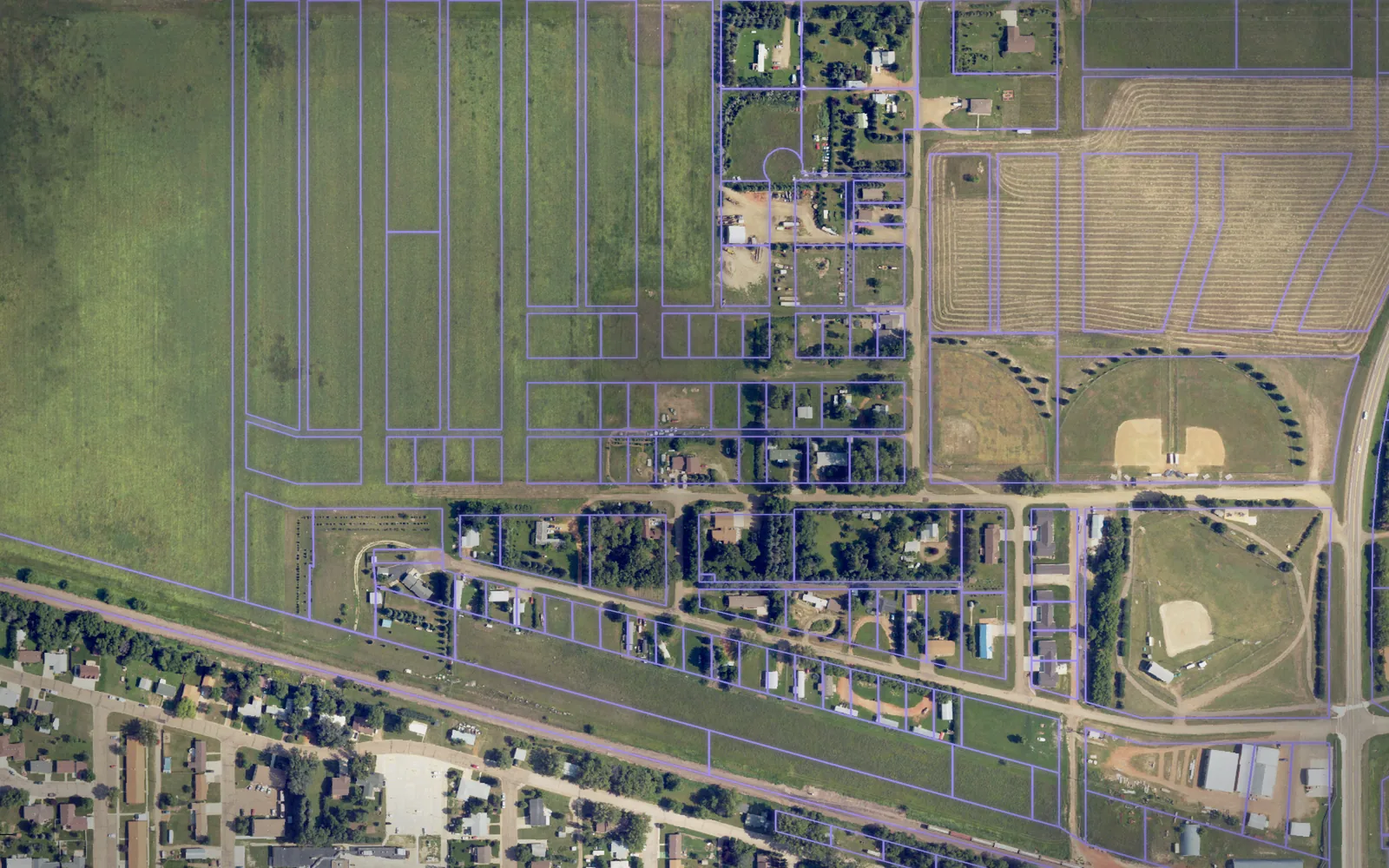 Parcel boundaries over aerial imagery of Bowman County, North Dakota