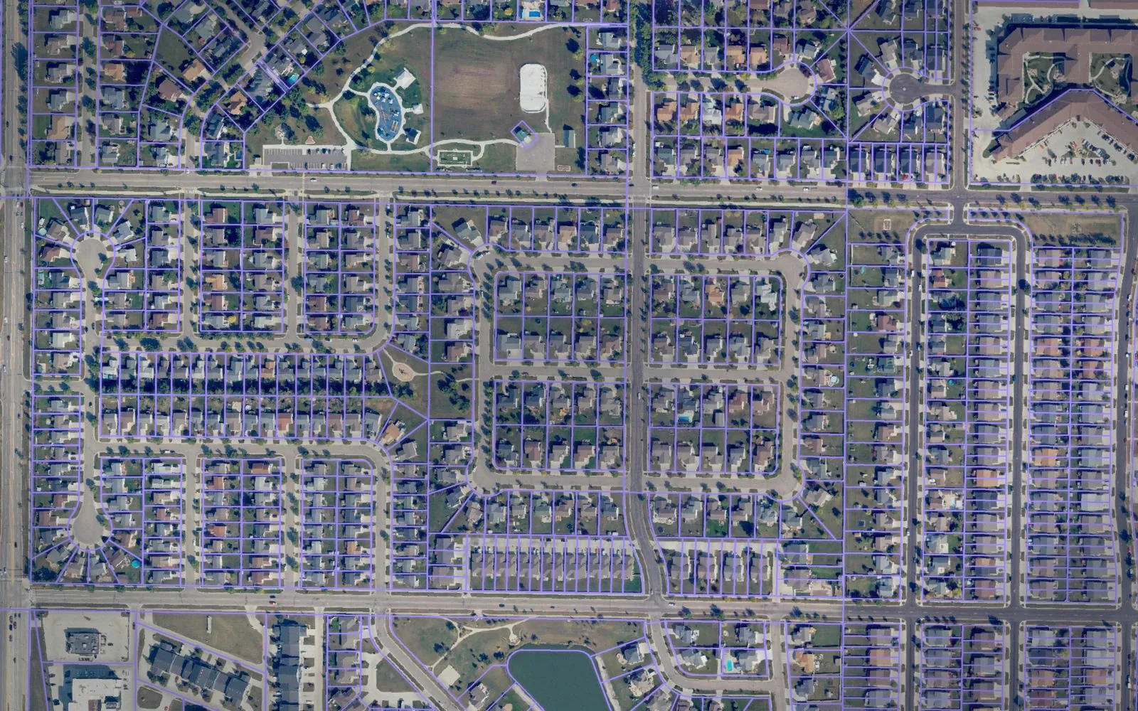 Parcel boundaries over aerial imagery of Cass County, North Dakota