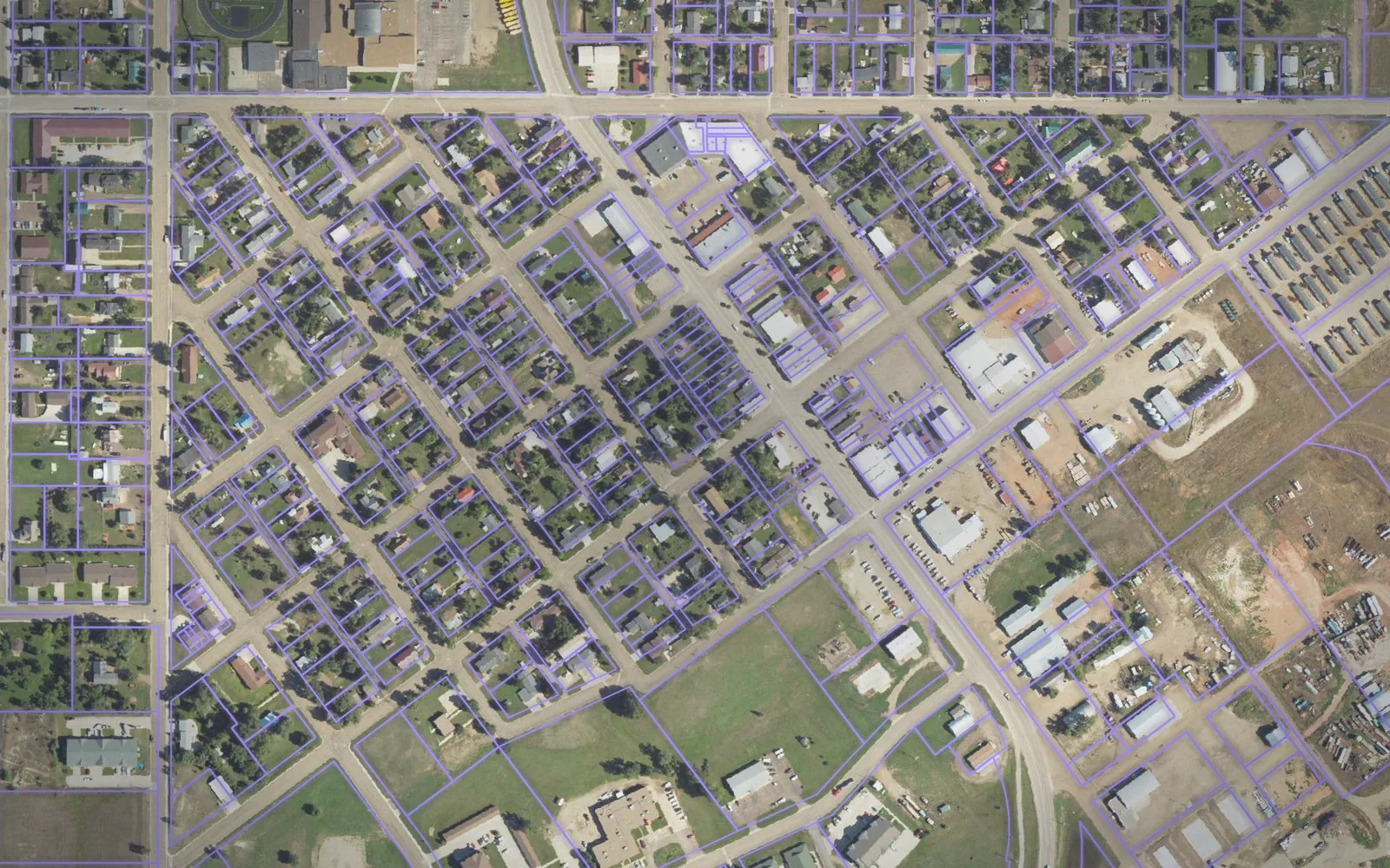 Parcel boundaries over aerial imagery of Dunn County, North Dakota