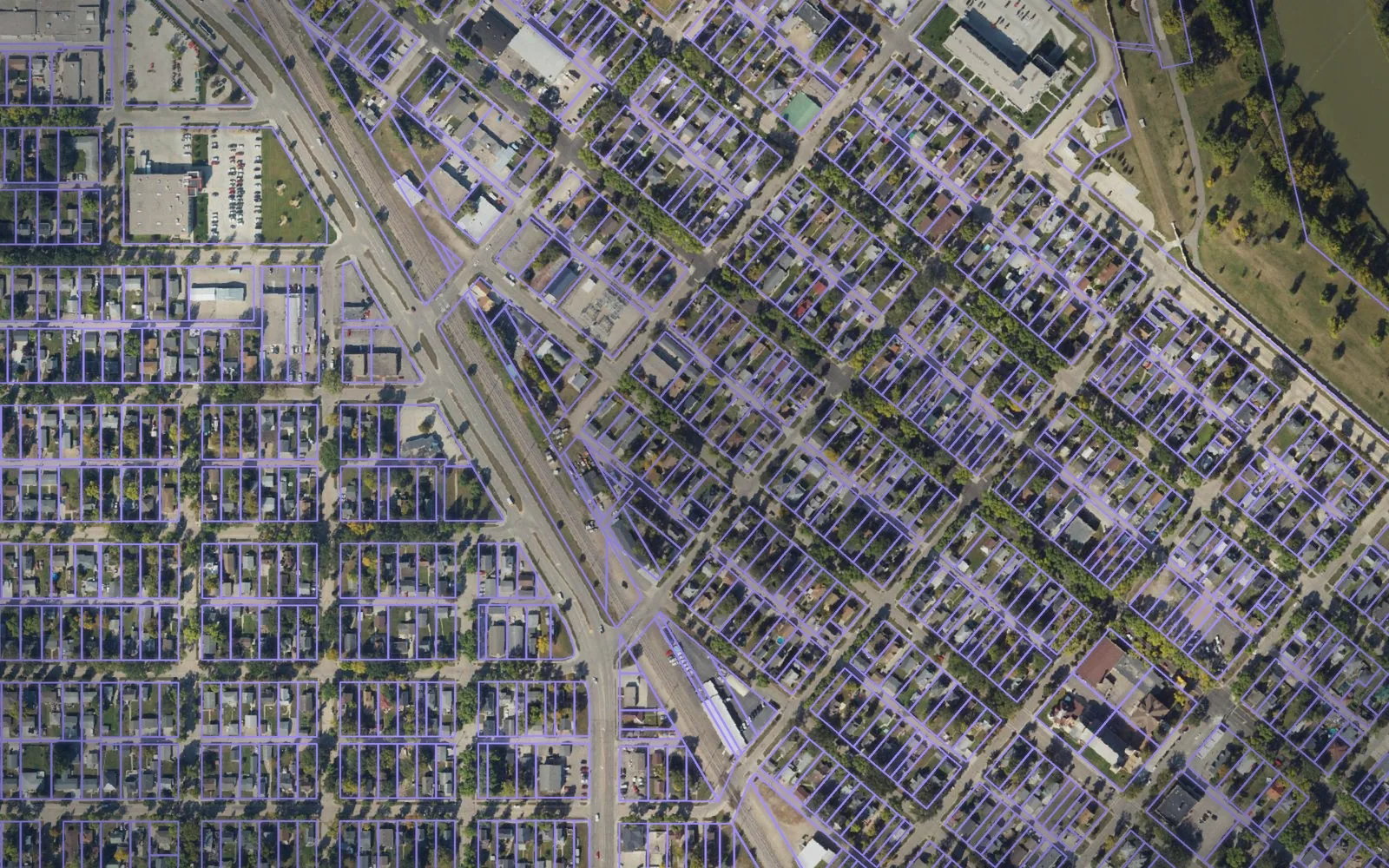 Parcel boundaries over aerial imagery of Grand Forks County, North Dakota