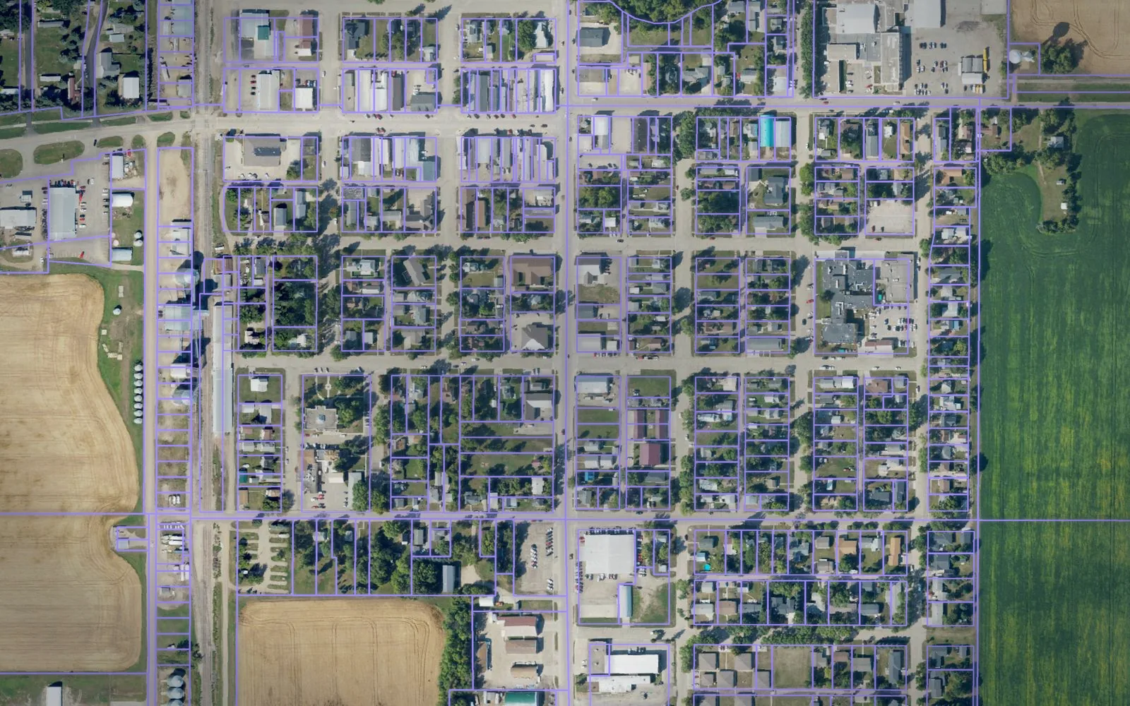 Parcel boundaries over aerial imagery of Pembina County, North Dakota