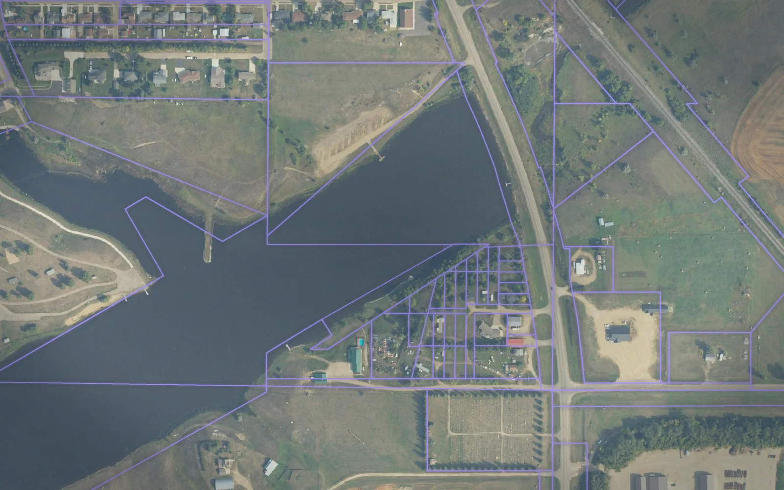 Parcel boundaries over aerial imagery of Wells County, North Dakota