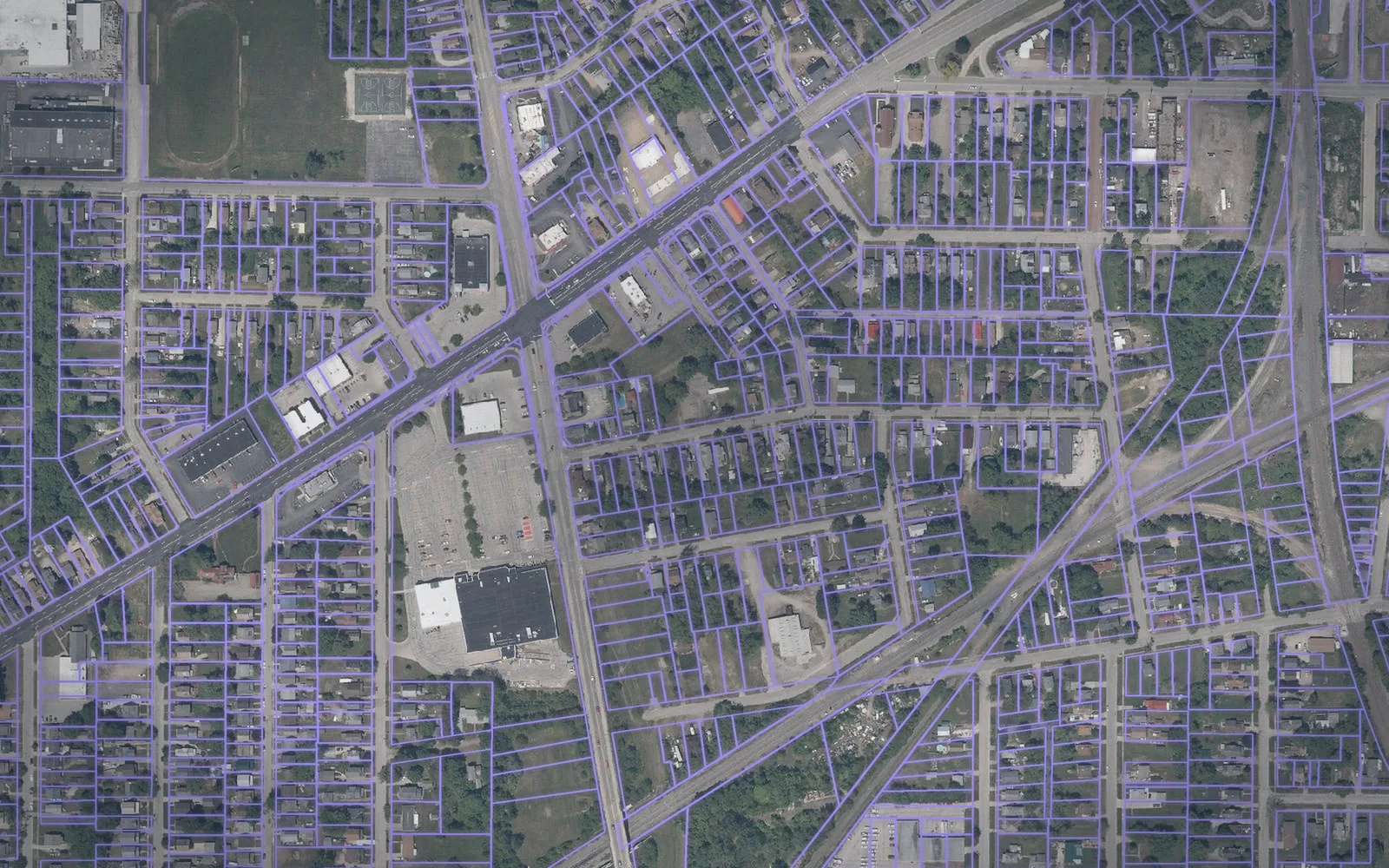 Parcel boundaries over aerial imagery of Ashtabula County, Ohio