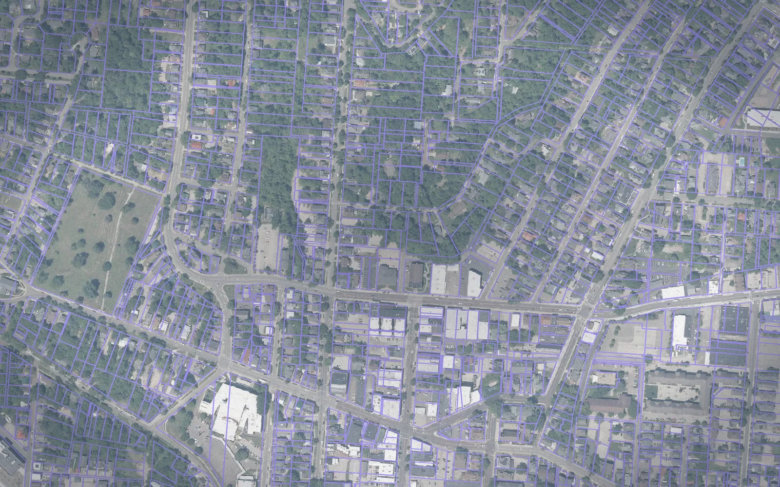 Parcel boundaries over aerial imagery of Athens County, Ohio