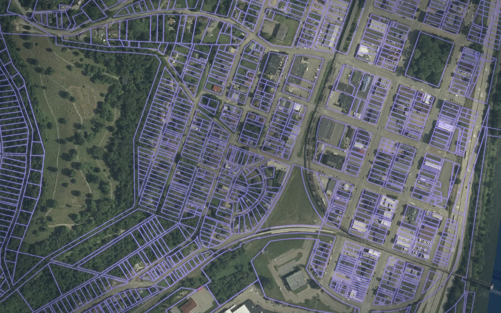 Parcel boundaries over aerial imagery of Belmont County, Ohio