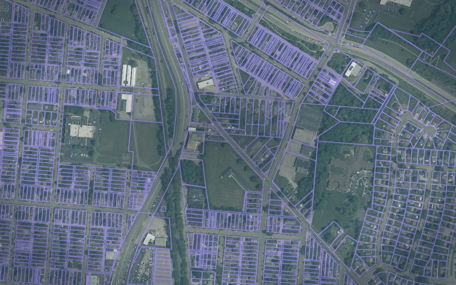 Parcel boundaries over aerial imagery of Butler County, Ohio