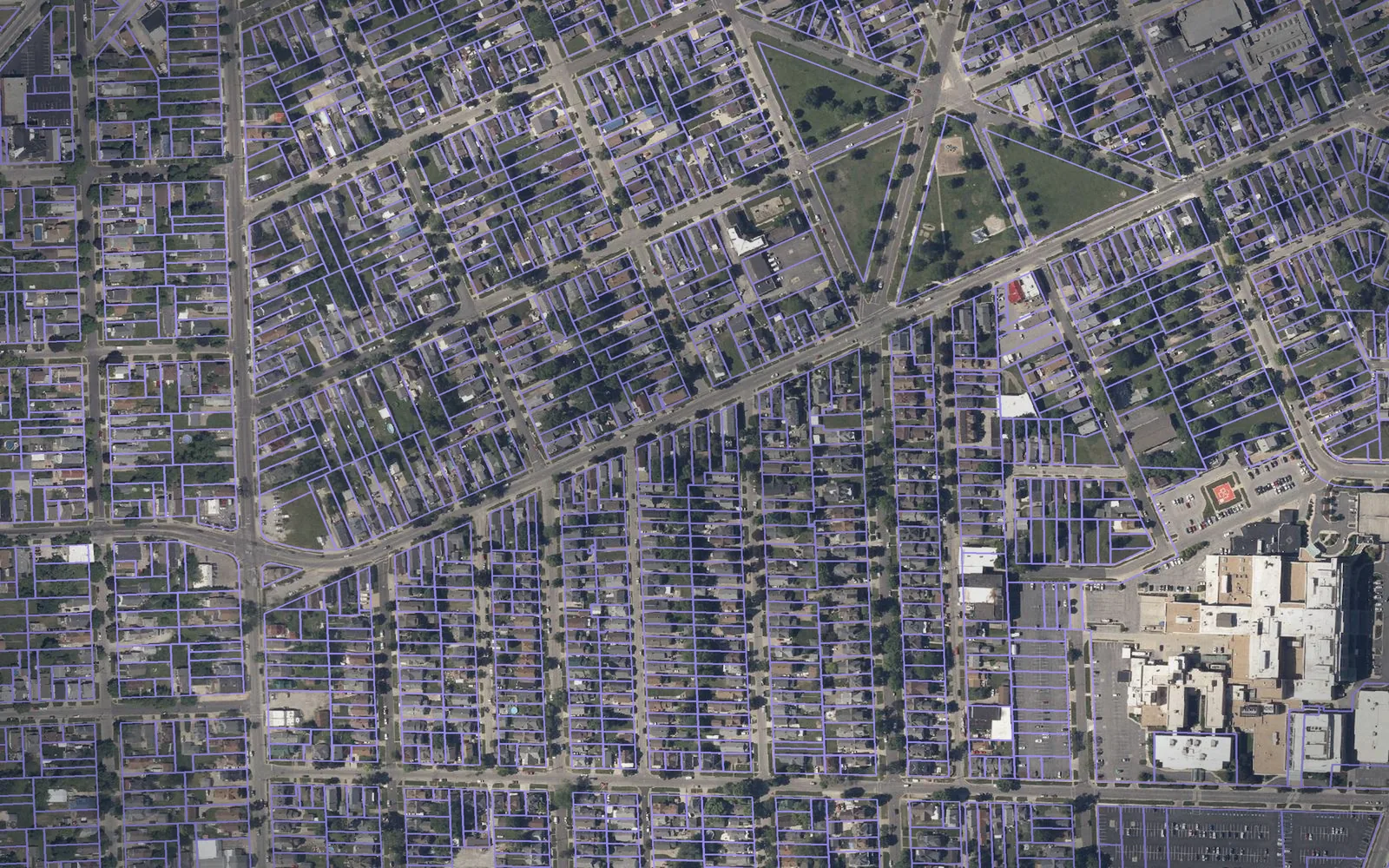 Parcel boundaries over aerial imagery of Erie County, Ohio
