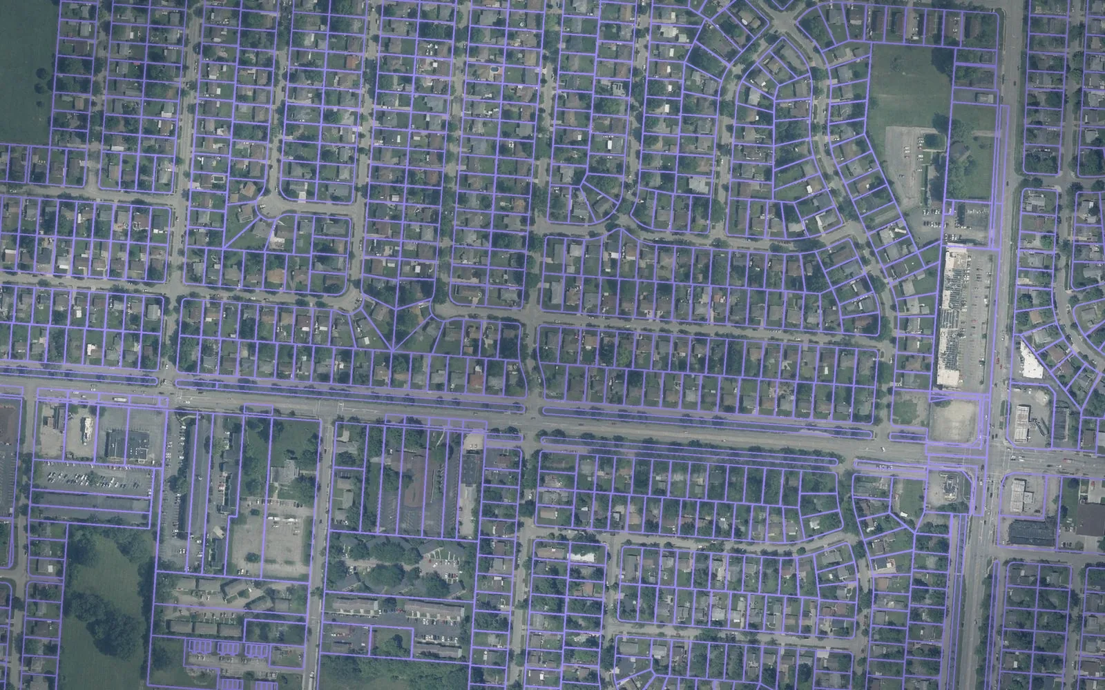 Parcel boundaries over aerial imagery of Franklin County, Ohio