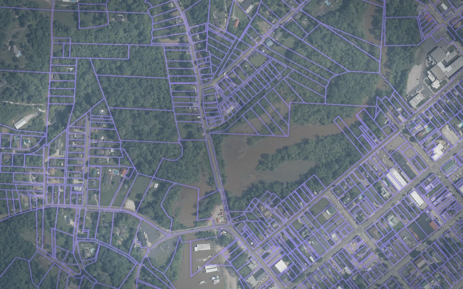 Parcel boundaries over aerial imagery of Gallia County, Ohio