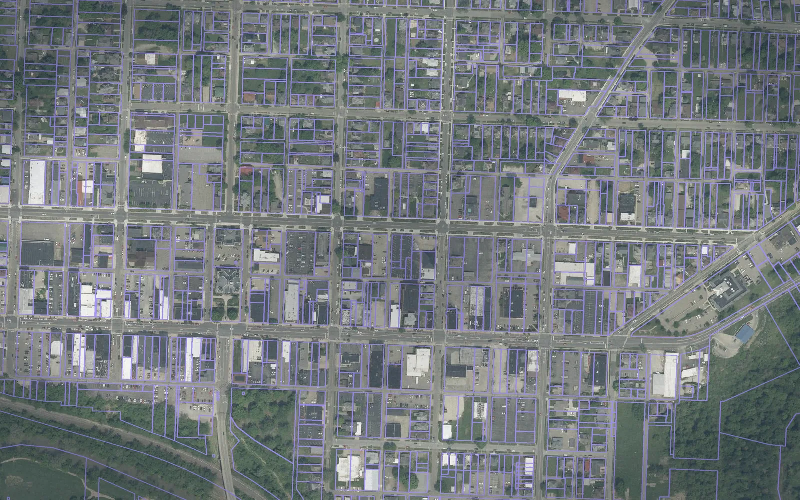Parcel boundaries over aerial imagery of Guernsey County, Ohio
