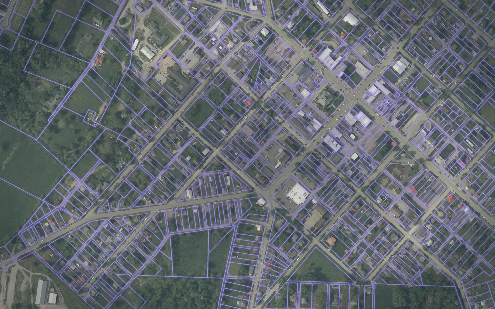 Parcel boundaries over aerial imagery of Harrison County, Ohio