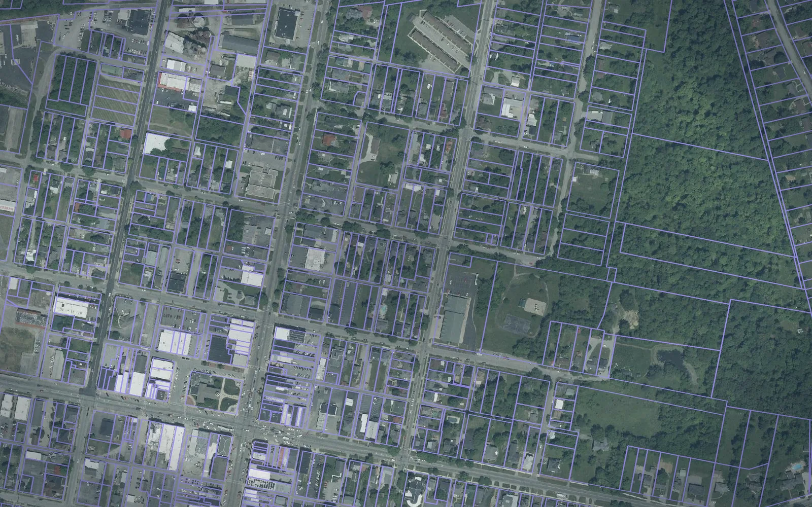 Parcel boundaries over aerial imagery of Highland County, Ohio