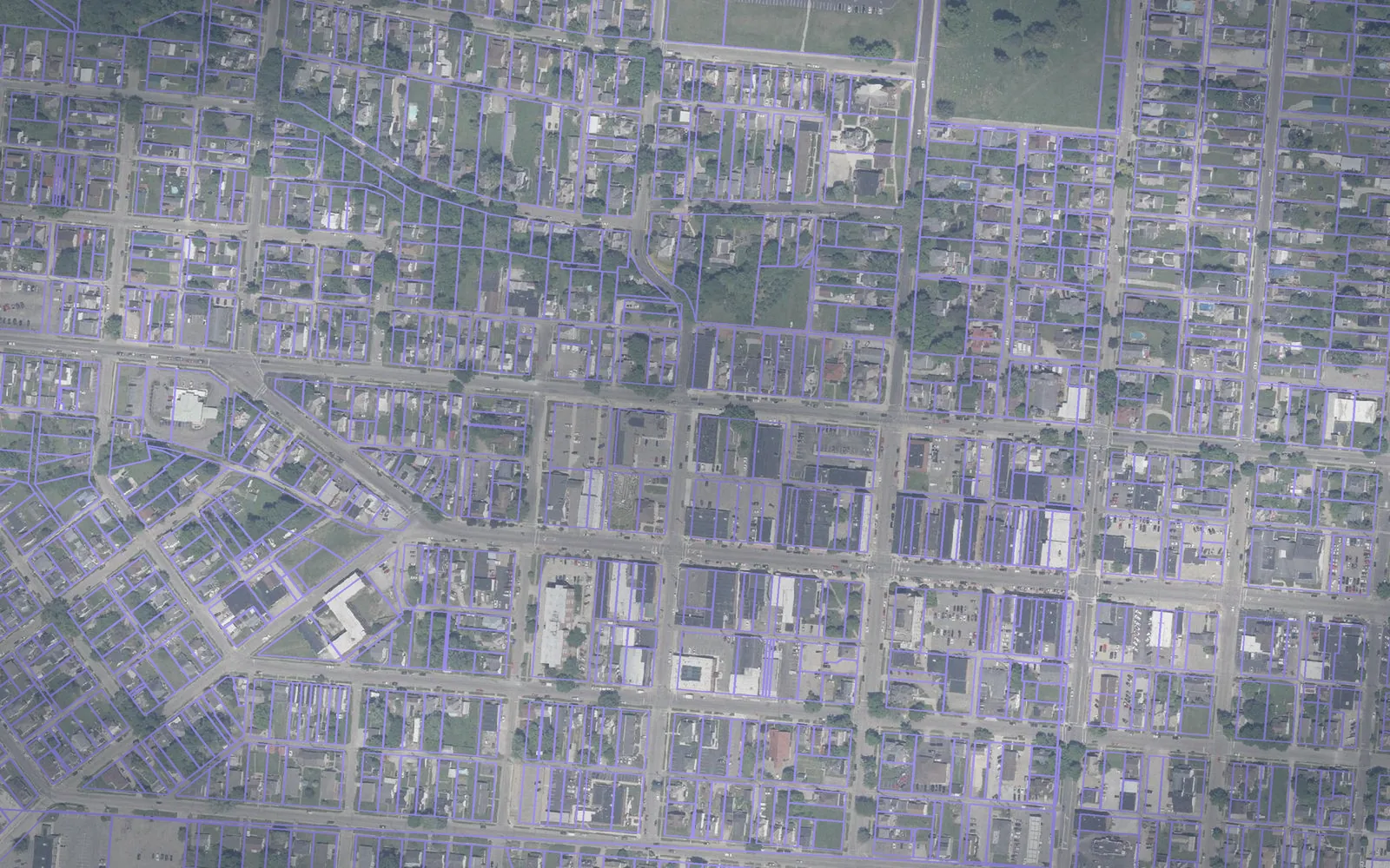 Parcel boundaries over aerial imagery of Hocking County, Ohio