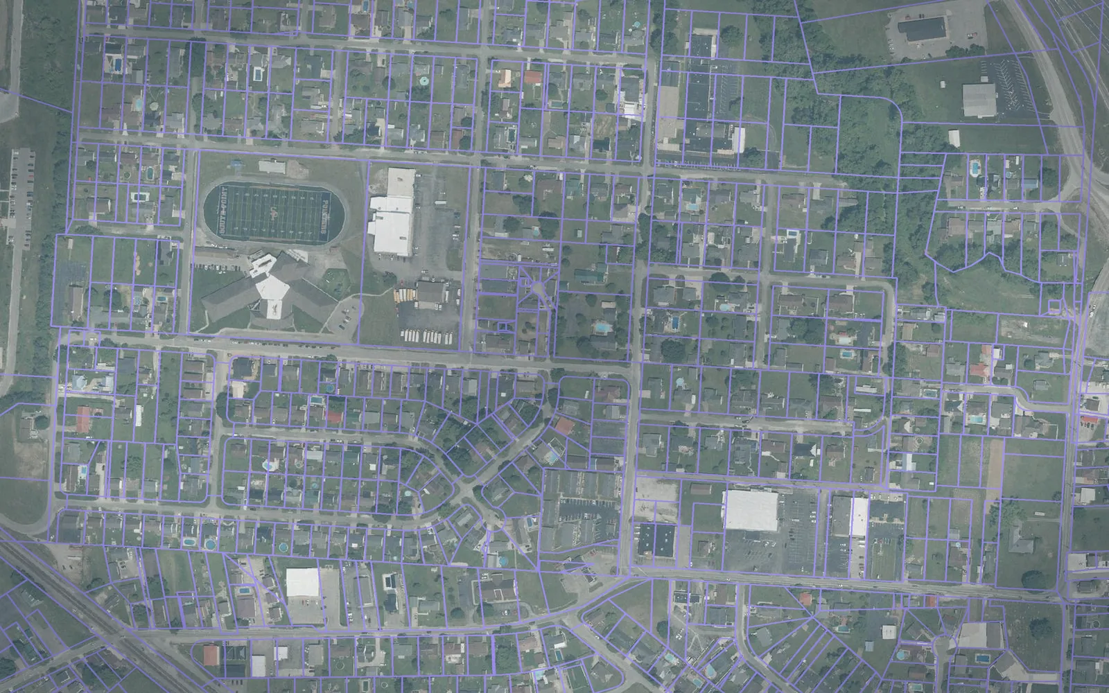 Parcel boundaries over aerial imagery of Lawrence County, Ohio