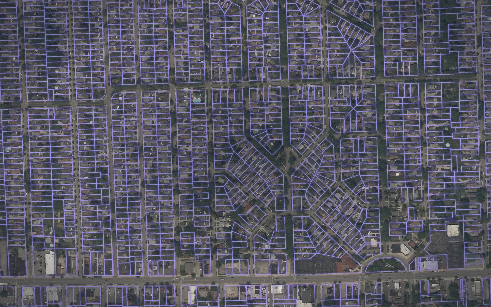 Parcel boundaries over aerial imagery of Lucas County, Ohio