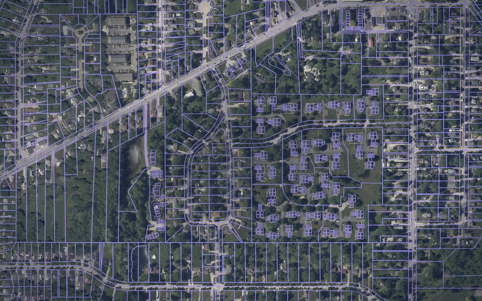 Parcel boundaries over aerial imagery of Medina County, Ohio