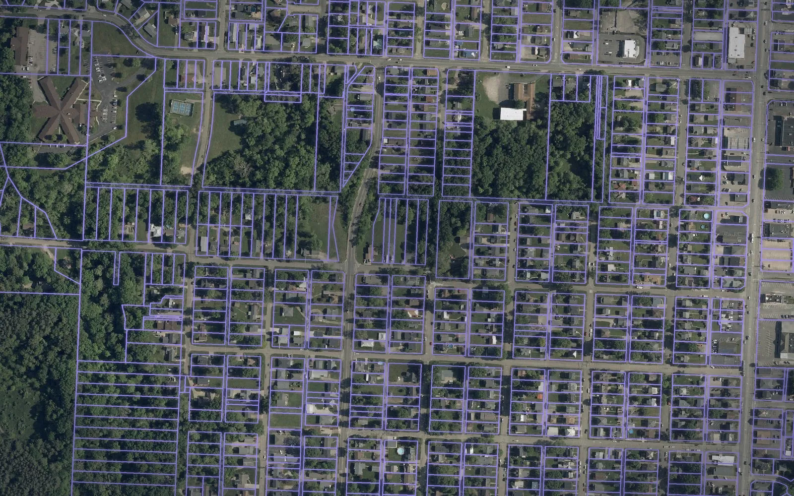 Parcel boundaries over aerial imagery of Muskingum County, Ohio