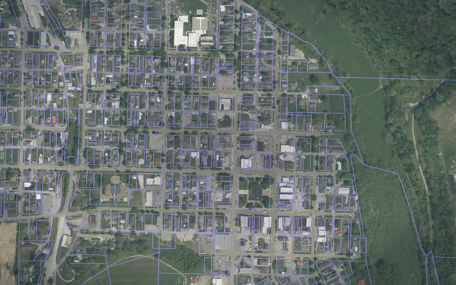 Parcel boundaries over aerial imagery of Noble County, Ohio