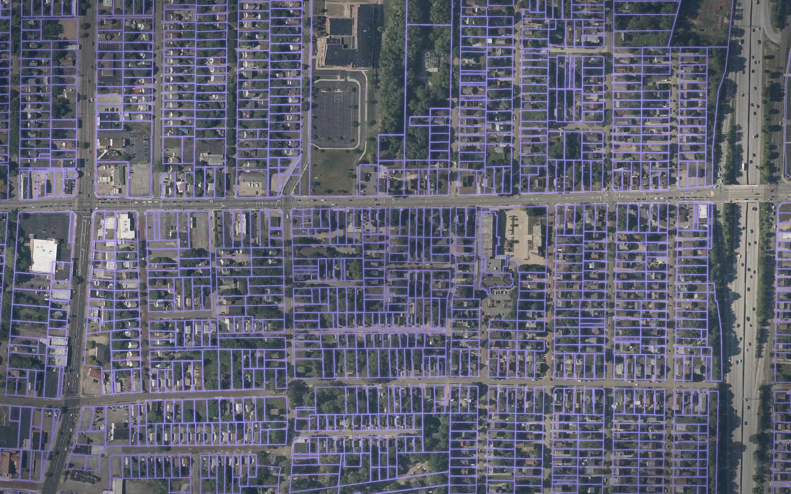 Parcel boundaries over aerial imagery of Summit County, Ohio