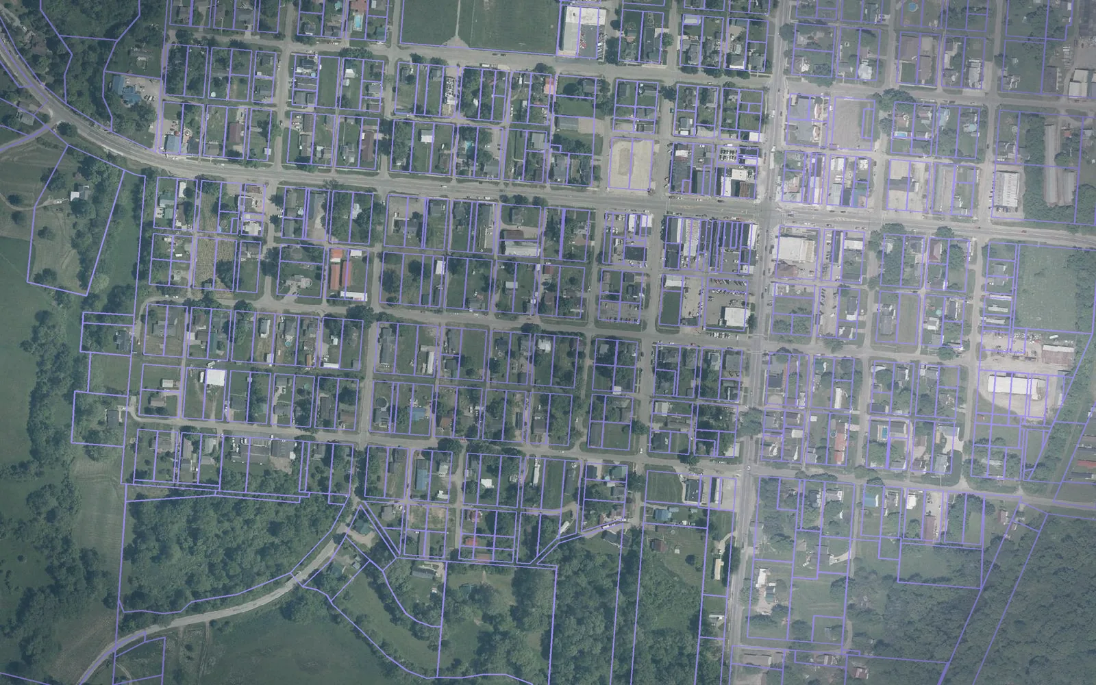 Parcel boundaries over aerial imagery of Vinton County, Ohio
