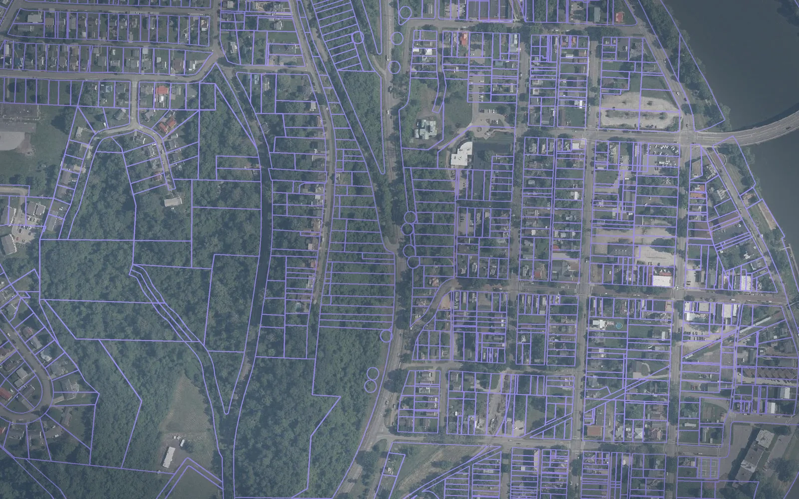 Parcel boundaries over aerial imagery of Washington County, Ohio