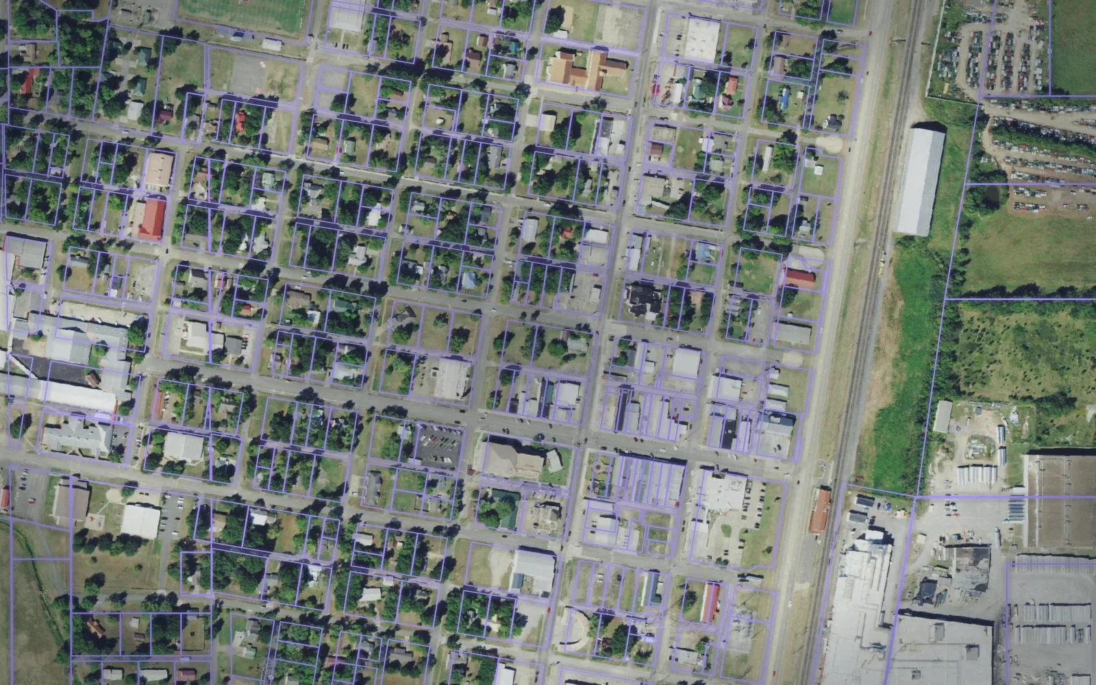 Parcel boundaries over aerial imagery of Adair County, Oklahoma