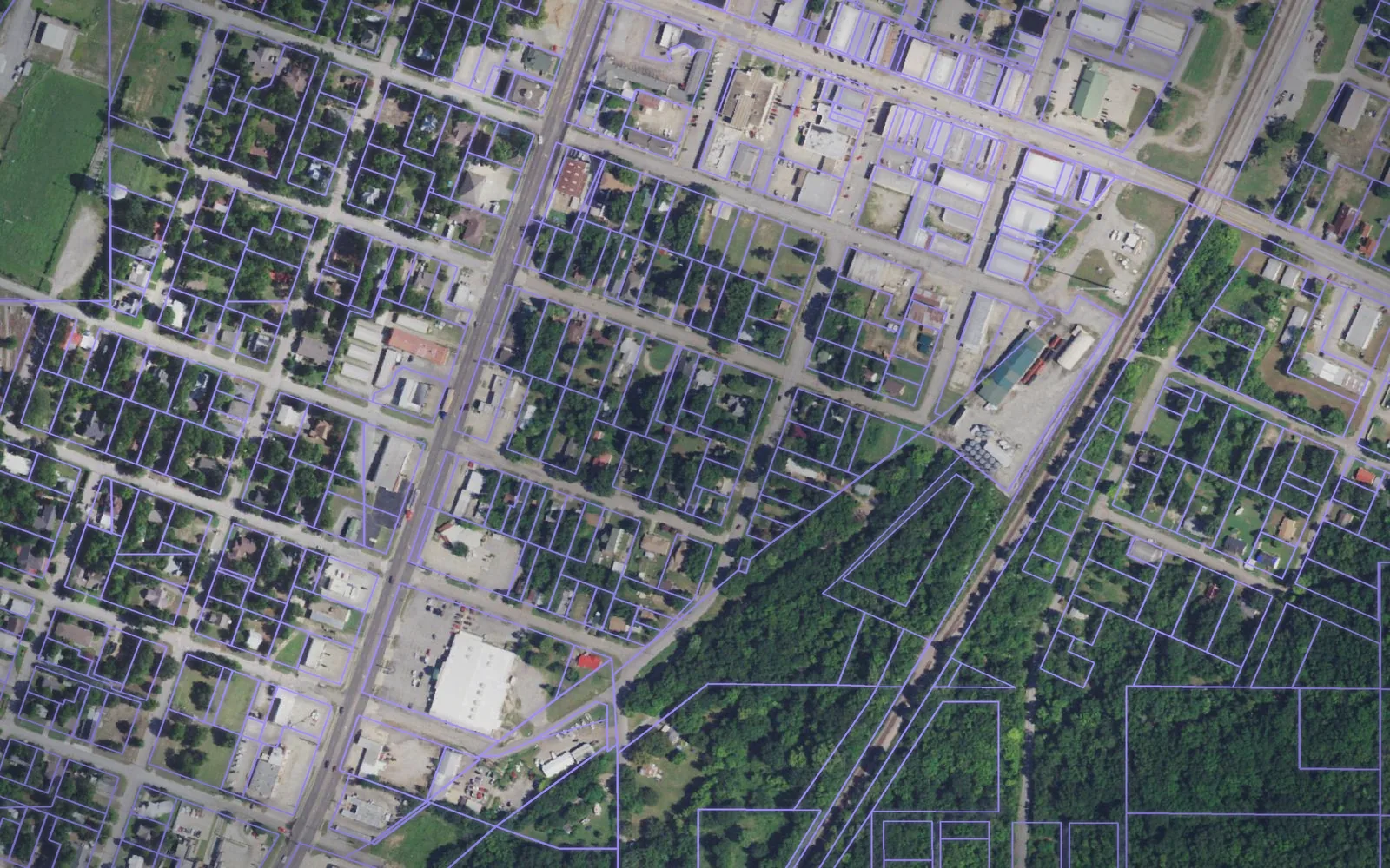 Parcel boundaries over aerial imagery of Atoka County, Oklahoma
