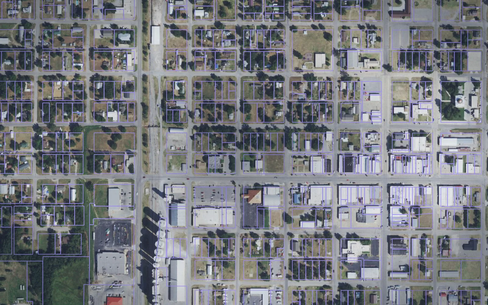 Parcel boundaries over aerial imagery of Blaine County, Oklahoma