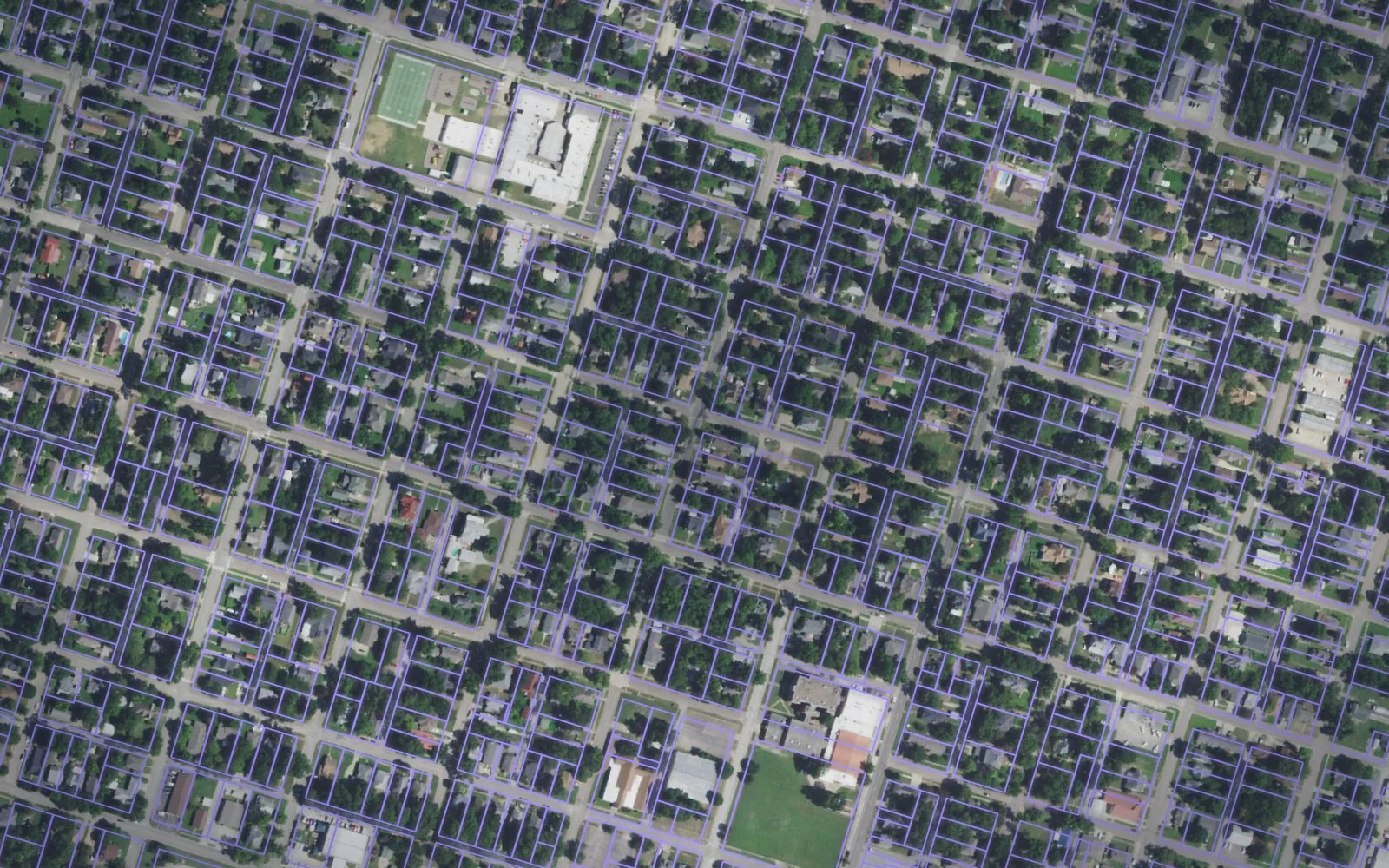 Parcel boundaries over aerial imagery of Bryan County, Oklahoma
