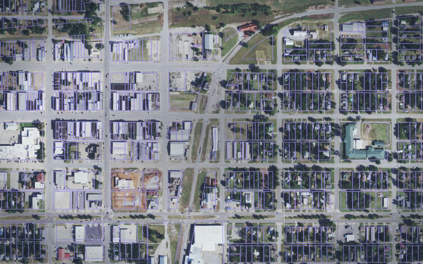 Parcel boundaries over aerial imagery of Caddo County, Oklahoma