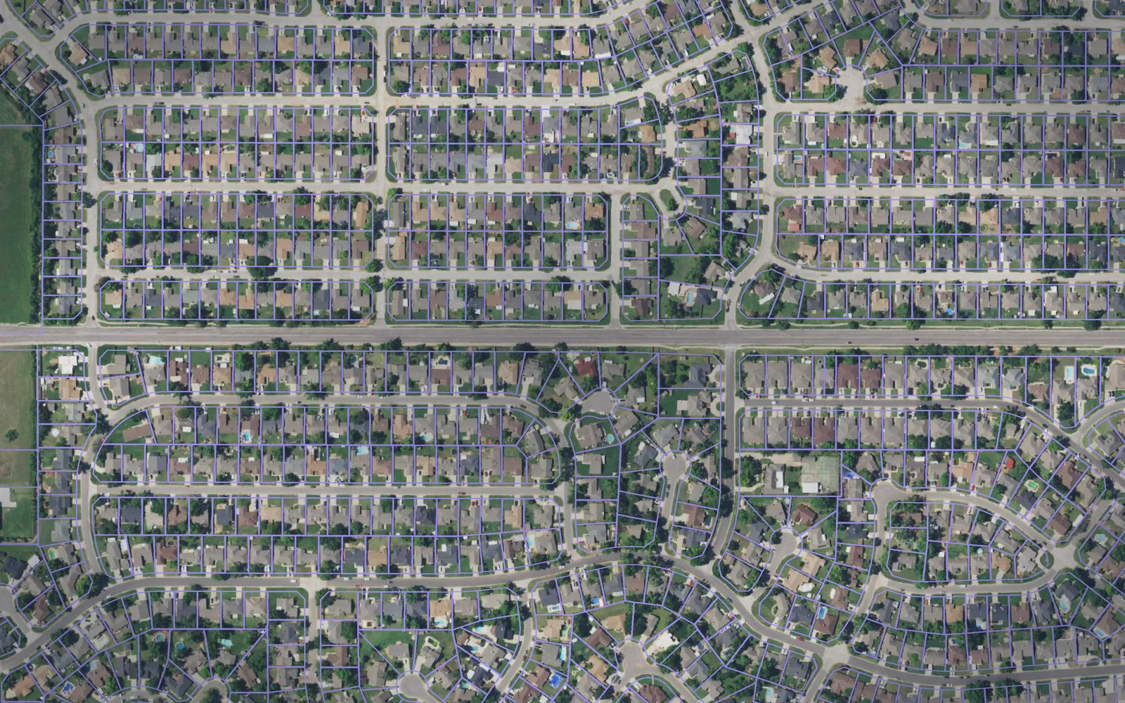 Parcel boundaries over aerial imagery of Canadian County, Oklahoma