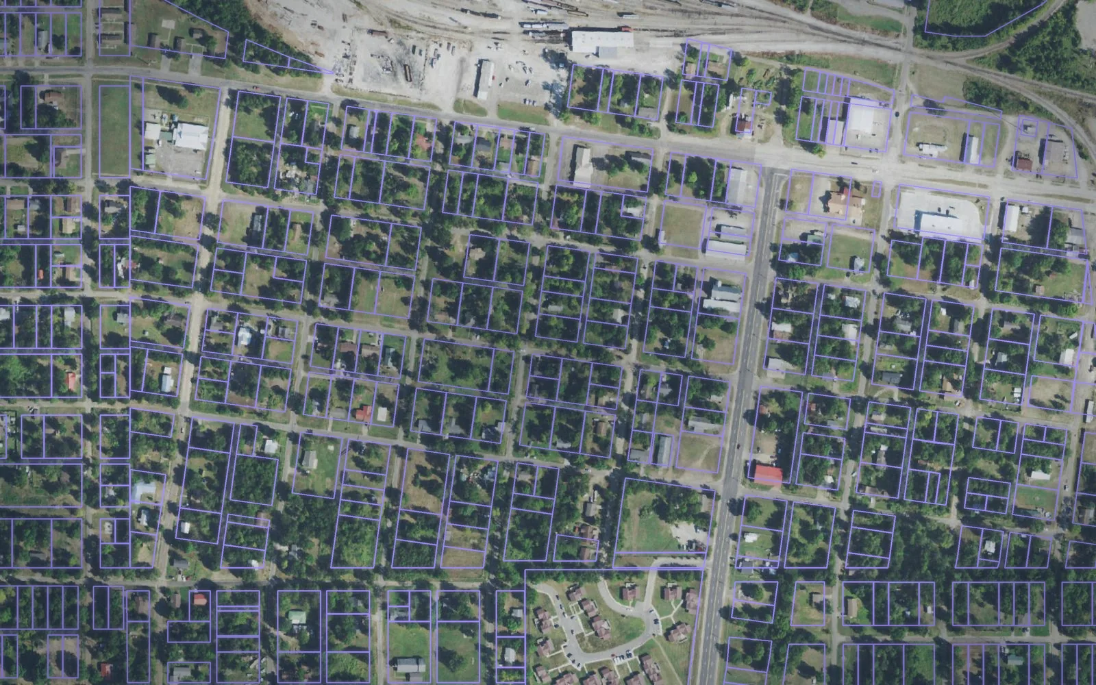 Parcel boundaries over aerial imagery of Choctaw County, Oklahoma