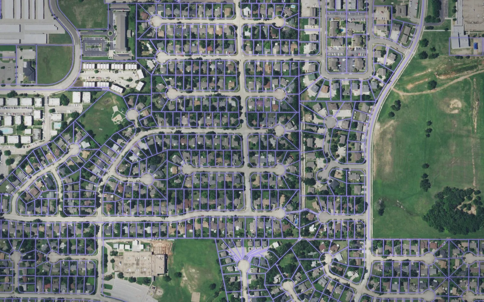 Parcel boundaries over aerial imagery of Cleveland County, Oklahoma