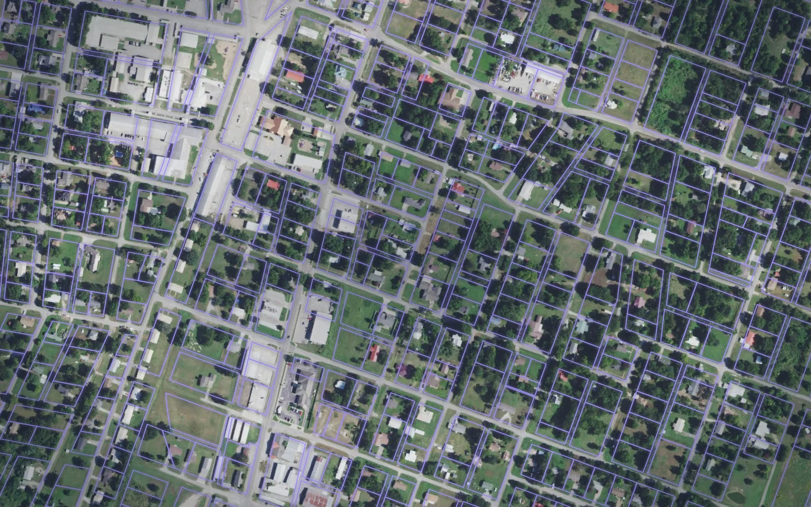 Parcel boundaries over aerial imagery of Coal County, Oklahoma
