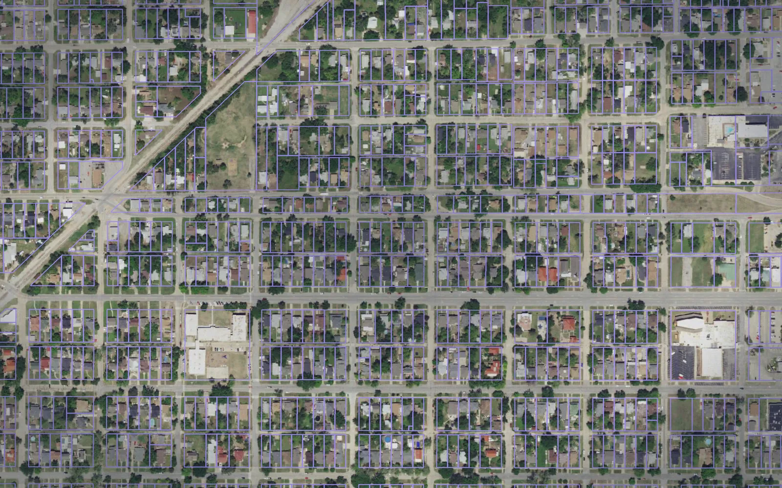Parcel boundaries over aerial imagery of Garfield County, Oklahoma
