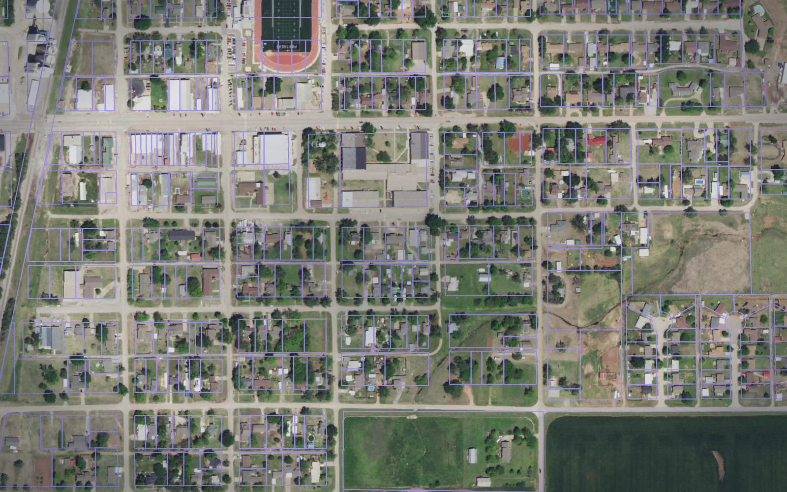 Parcel boundaries over aerial imagery of Grant County, Oklahoma